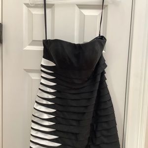 Clarisse black and white strapless mini dress, size 4